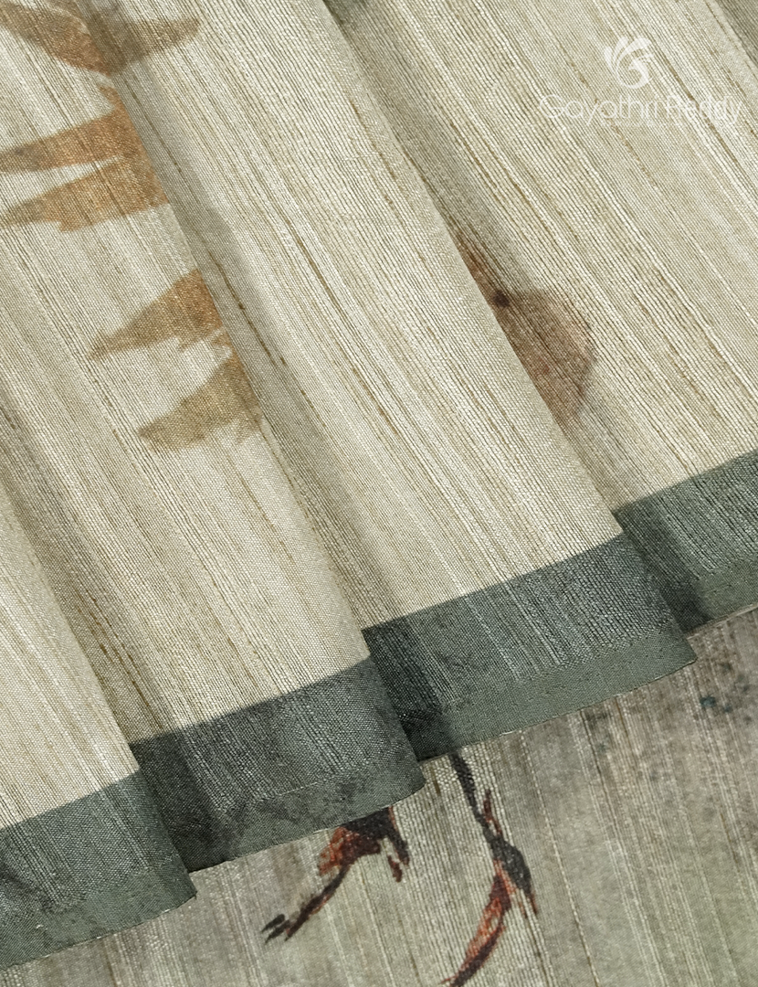 Semi Tussar Saree in Cream and Grey