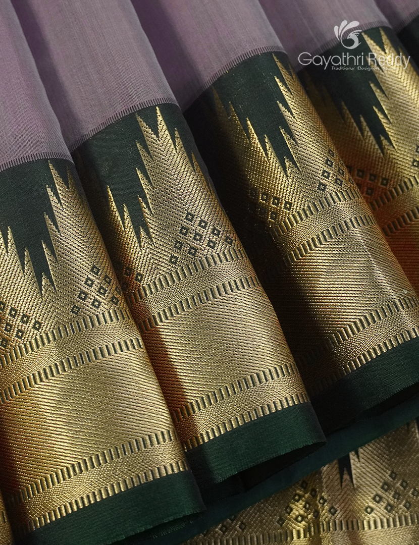 Pure Kanchipuram Sico Saree in Pastel Lilac Lavender and Black