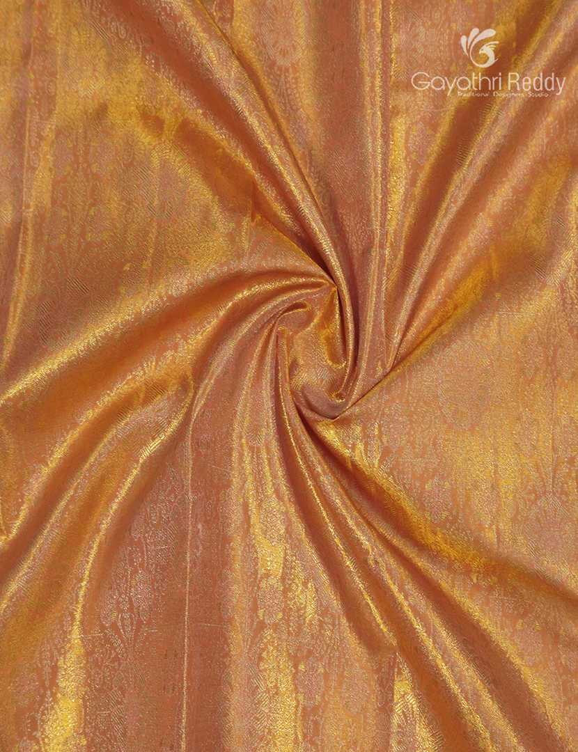 Pure  Kanchipuram Silk Saree in Pastel Peach and Gold (  Brocade Pattern )