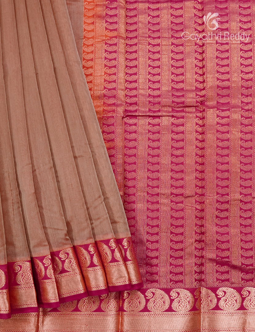 Pure Kanchi Sico Saree in Dual tone of Beige and Rani Pink