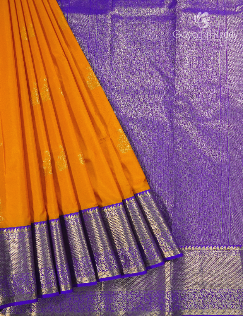 Semi Kanchipuram Silk Saree in Orange and Deep Violet