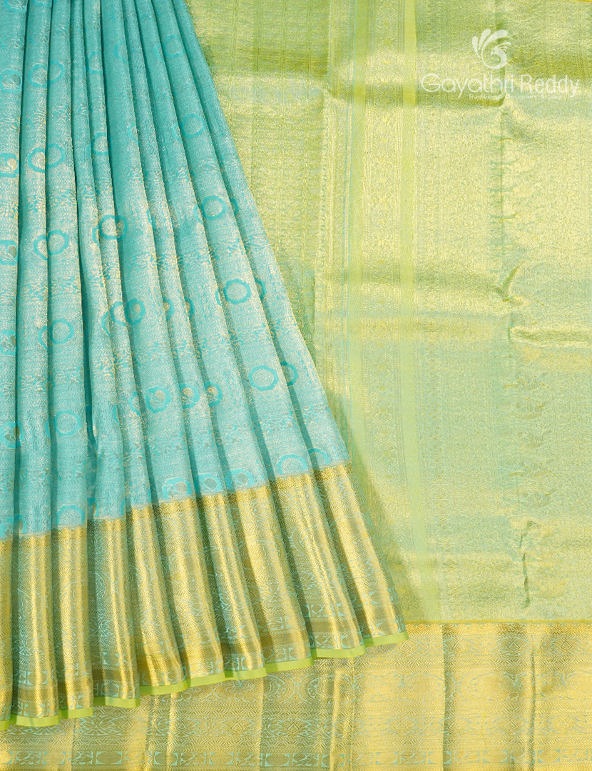 Pure Kanchipuram Silk Bridal Saree in Aqua Blue and Apple Green