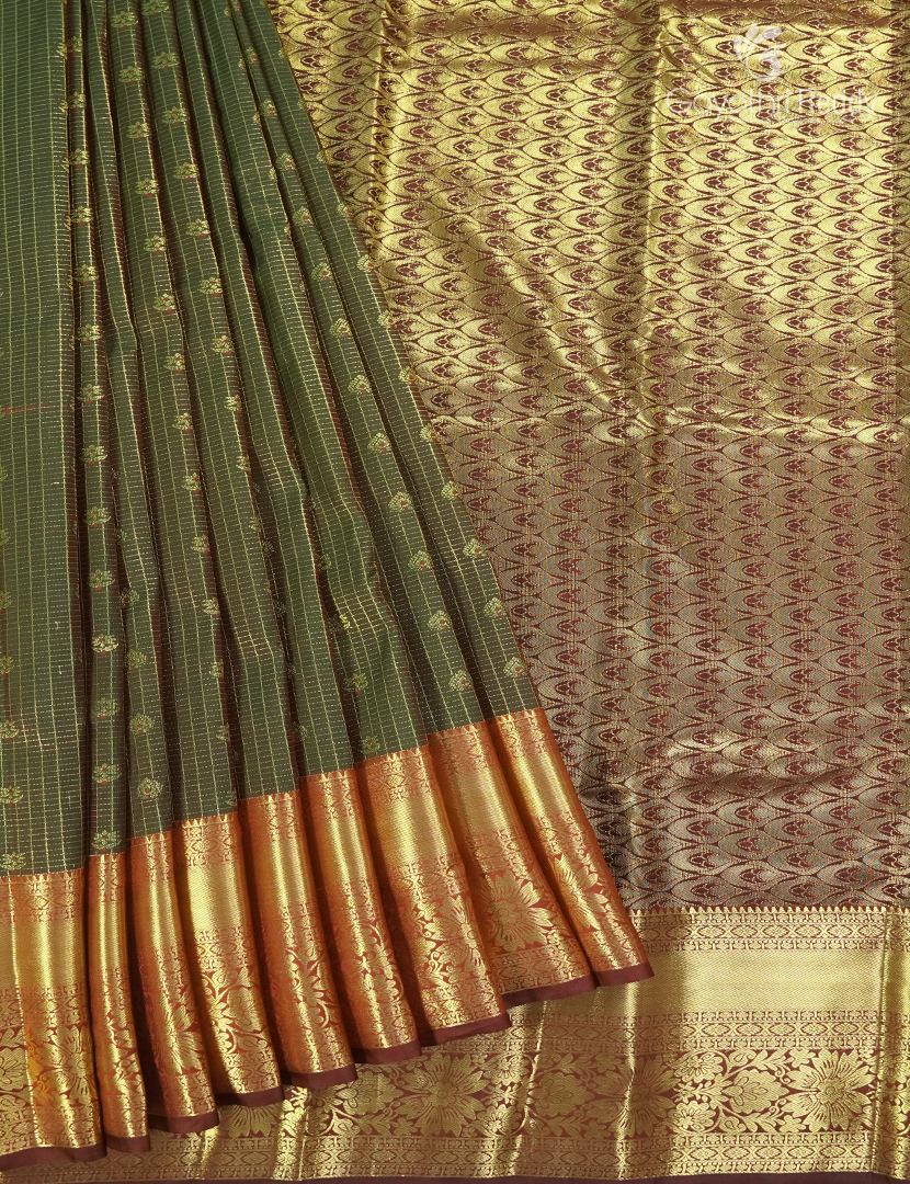 Semi Kanchipuram Silk Saree in Deep Olive Green