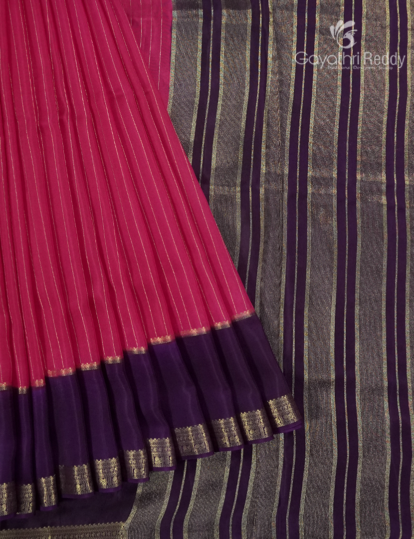 Semi Mysore Crepe Saree in Rani Pink and Navy Blue