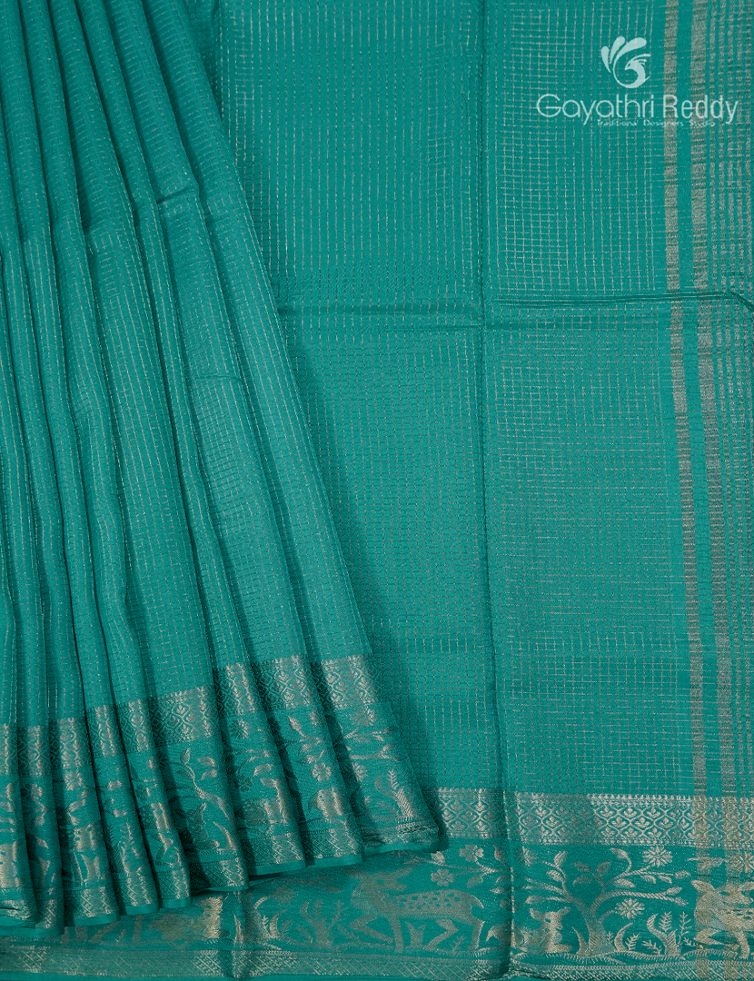 Semi Mysore Crepe Saree in Sea Foam Green