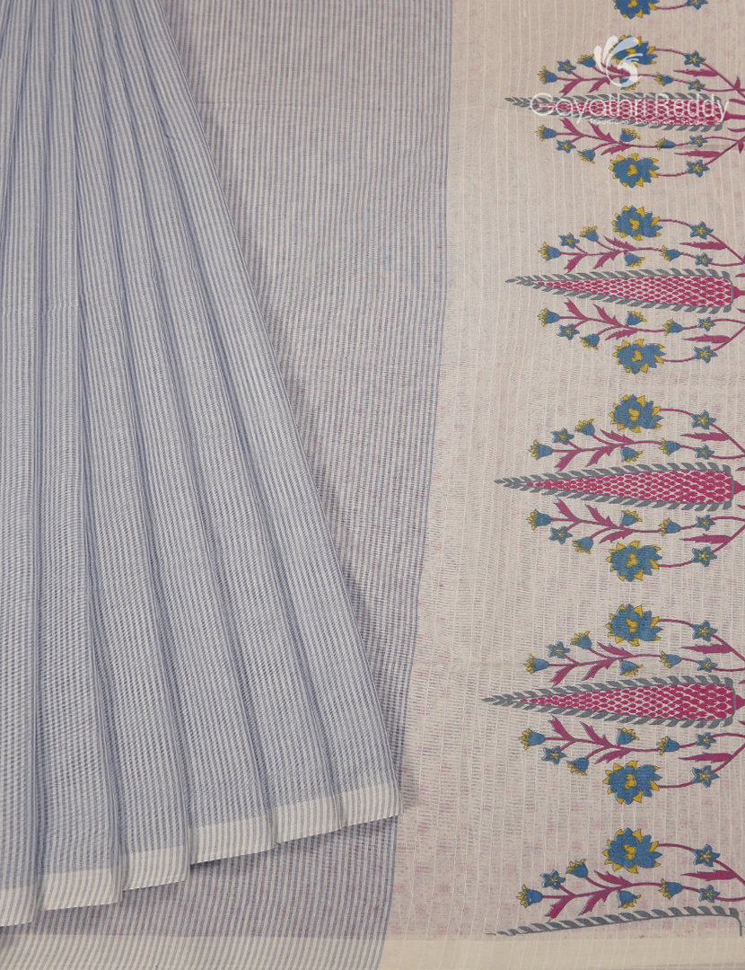 Pure Kanchi Cotton Printed Saree in Blue