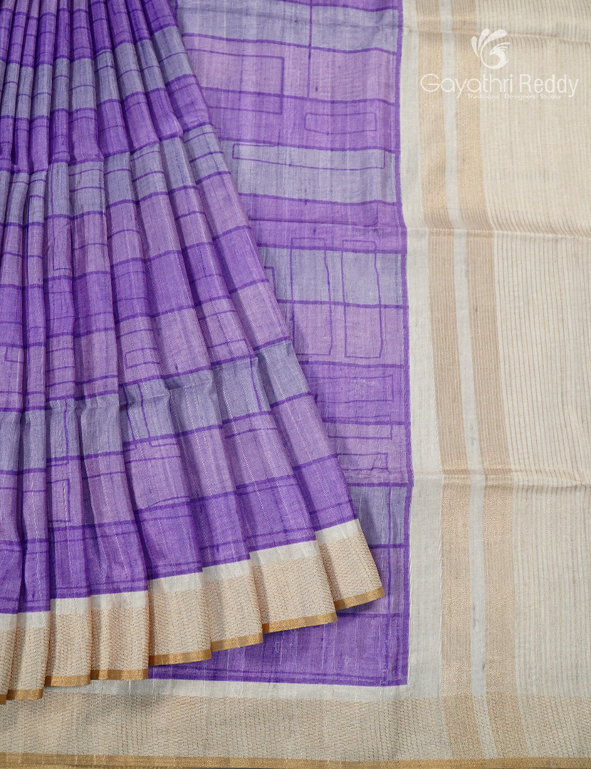 Semi Tussar Saree in Lavender and Ivory