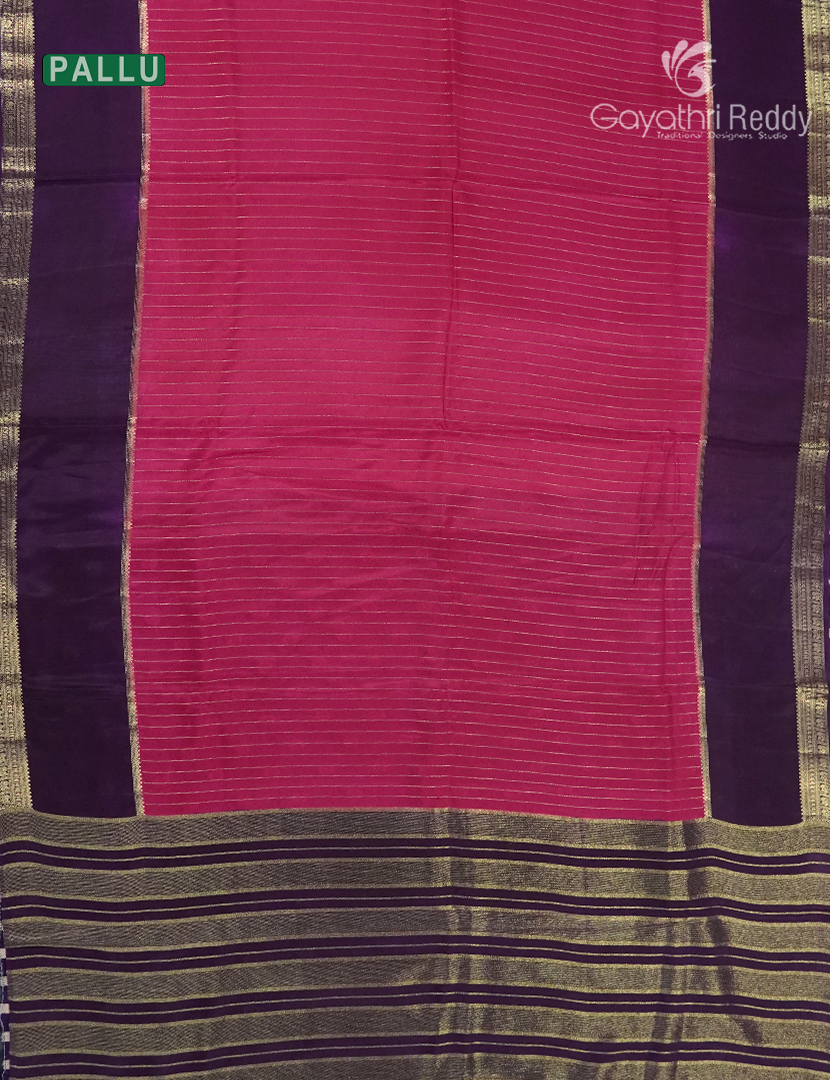Semi Mysore Crepe Saree in Rani Pink and Navy Blue