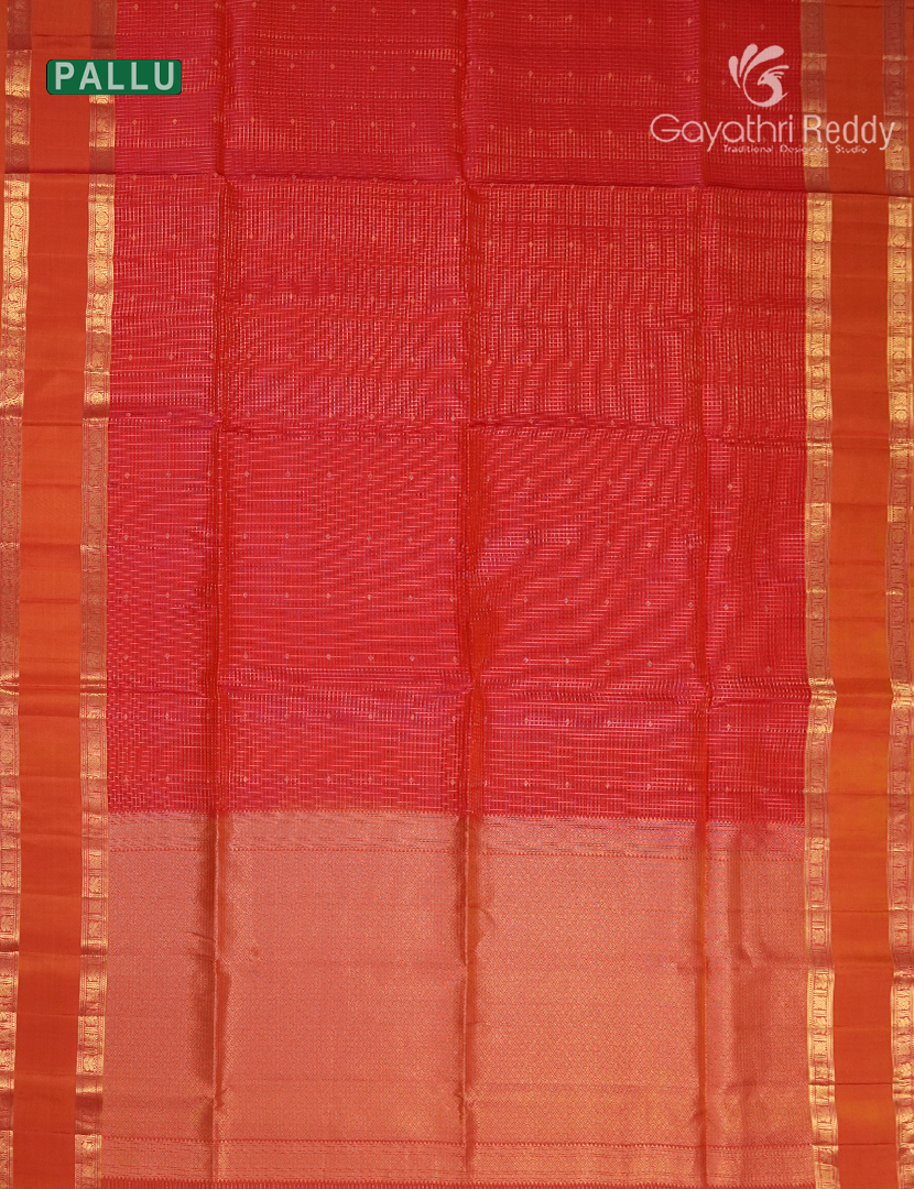 Pure Kanchipuram Vintage Silk Saree in Peach Pink and Orange