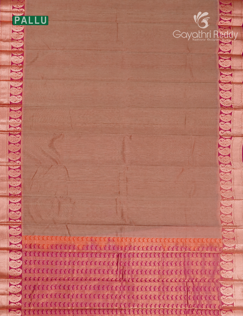 Pure Kanchi Sico Saree in Dual tone of Beige and Rani Pink