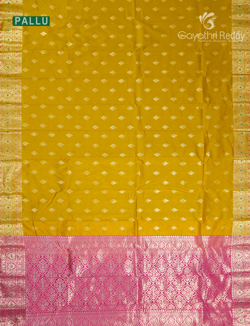 Semi Banaras Katan Silk Saree in Khakhi and Rani Pink