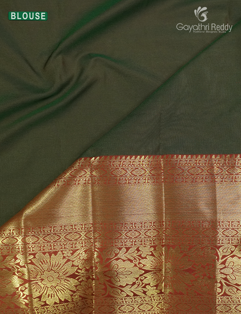 Semi Kanchipuram Silk Saree in Deep Olive Green