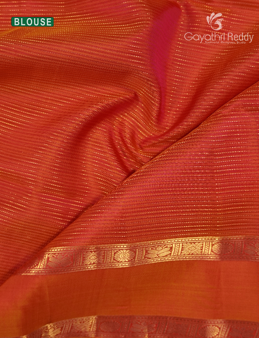 Pure Kanchipuram Vintage Silk Saree in Peach Pink and Orange