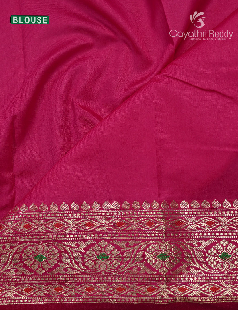 Semi Banaras Katan Silk Saree in Khakhi and Rani Pink