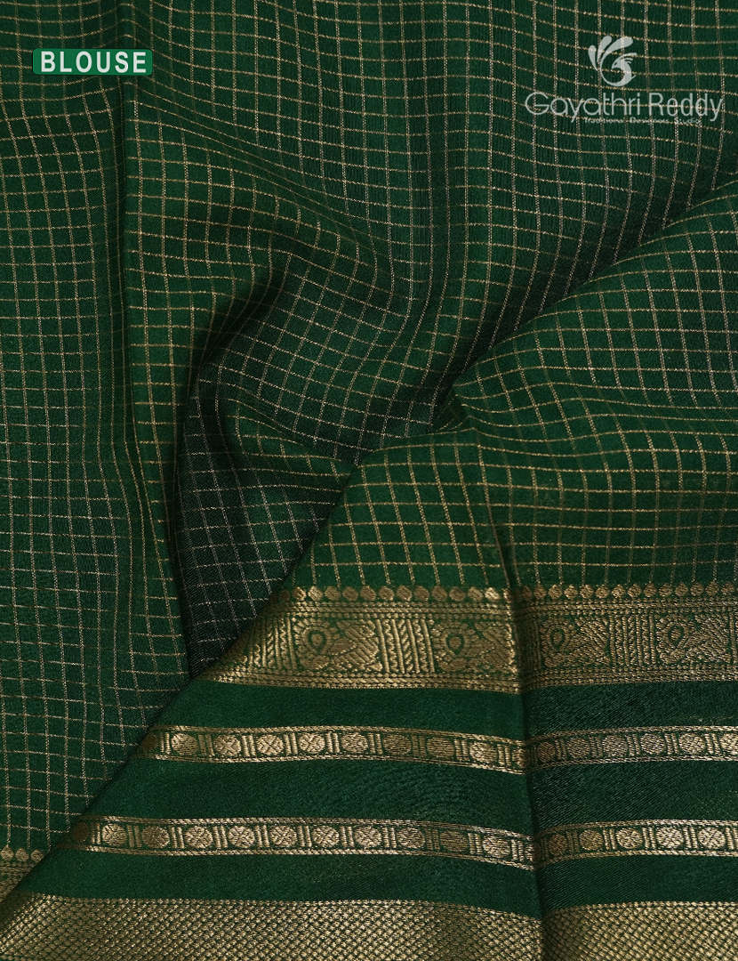 Semi Mysore Crepe Saree in Lime Yellow and Bottle Green