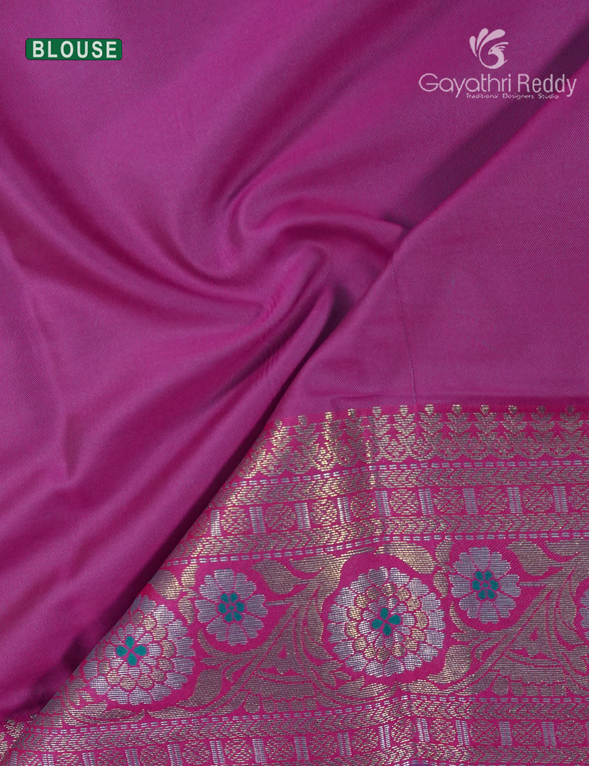 Semi Kanchipuran Silk Saree in Deep Rama Blue and  Magenta