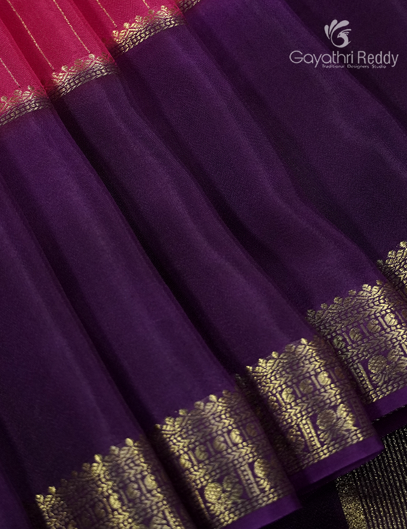 Semi Mysore Crepe Saree in Rani Pink and Navy Blue