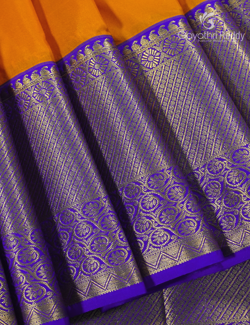 Semi Kanchipuram Silk Saree in Orange and Deep Violet