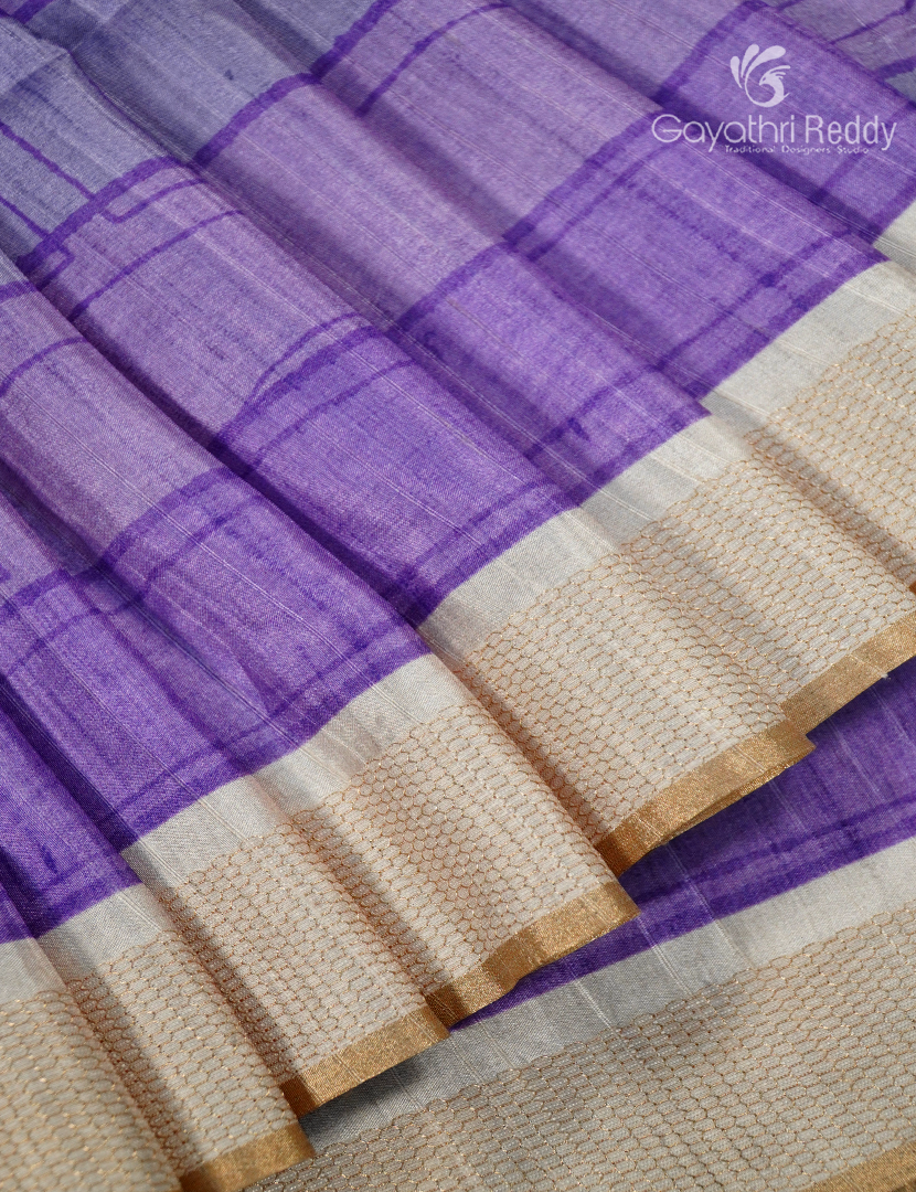 Semi Tussar Saree in Lavender and Ivory