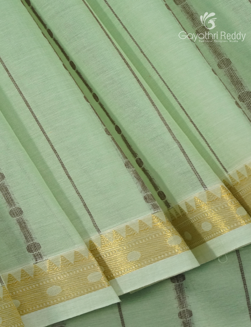 Pure Kanchi Cotton Saree in Mint Green and Grey