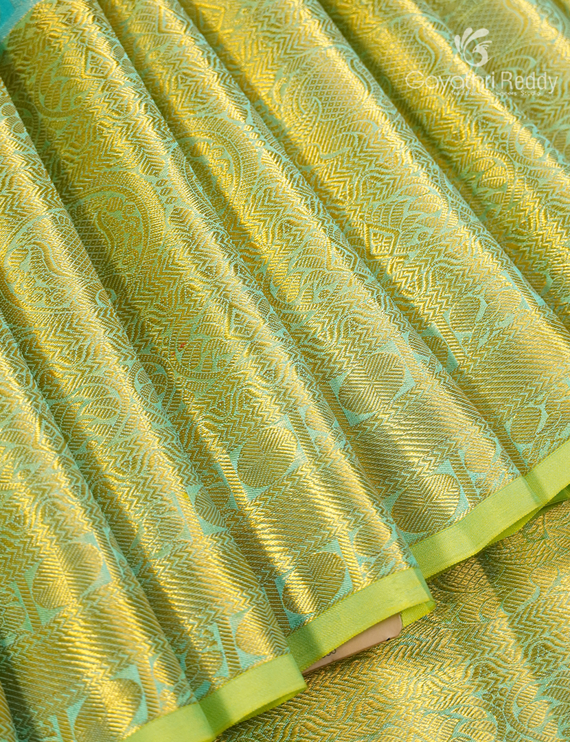 Pure Kanchipuram Silk Bridal Saree in Aqua Blue and Apple Green