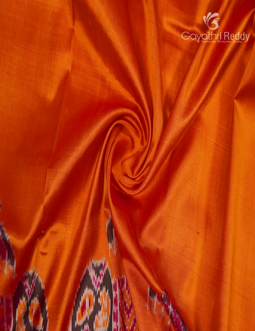 Pure Ikat Silk Saree in Orange and Pink