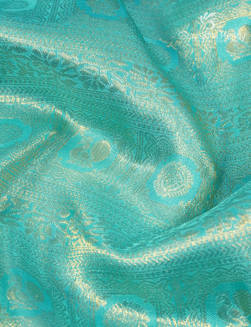 Pure Kanchipuram Silk Bridal Saree in Aqua Blue and Apple Green