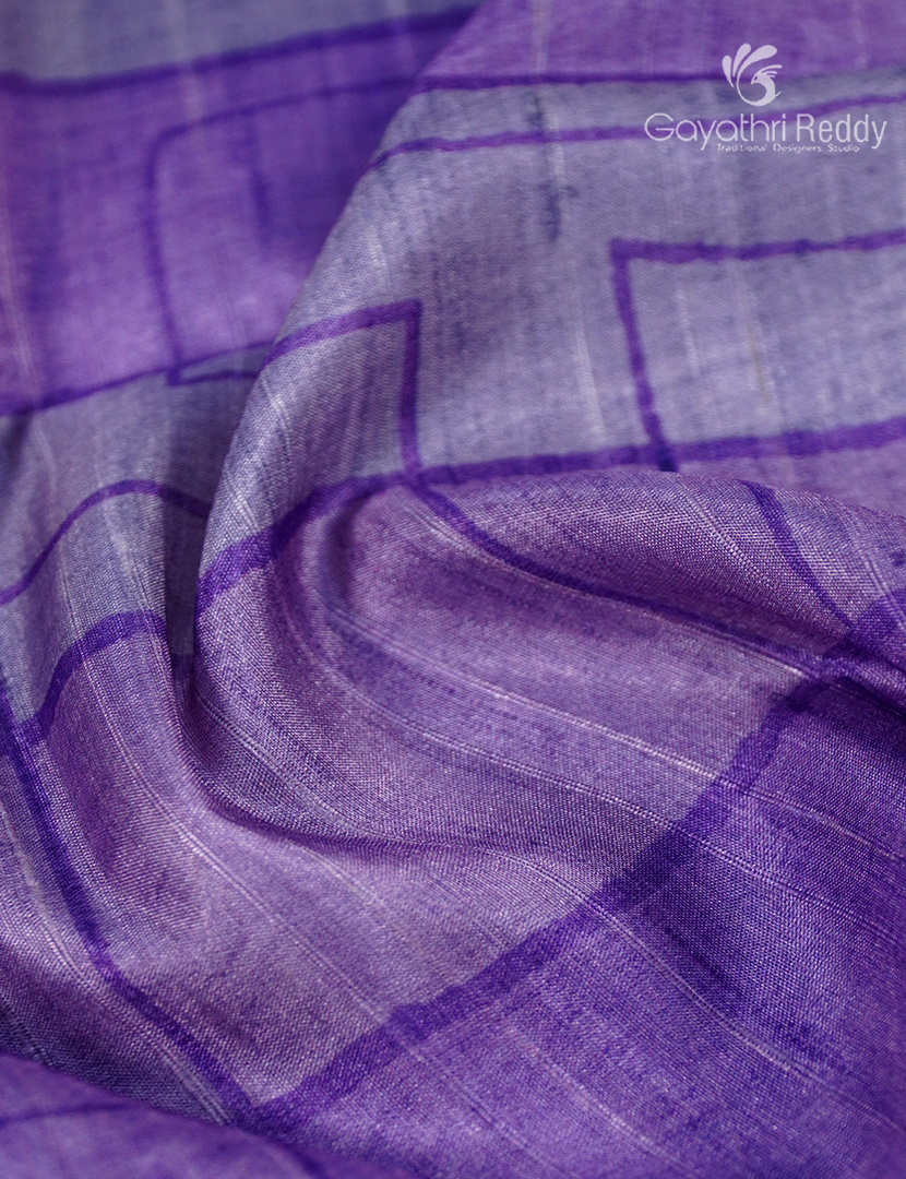 Semi Tussar Saree in Lavender and Ivory