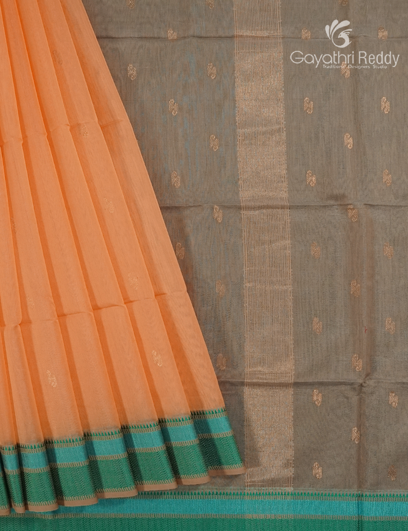 Pure Chanderi Sico Saree in Orange and Rama Green
