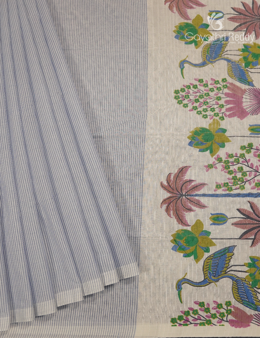 Pure Kanchi Cotton Printed Saree in Blue