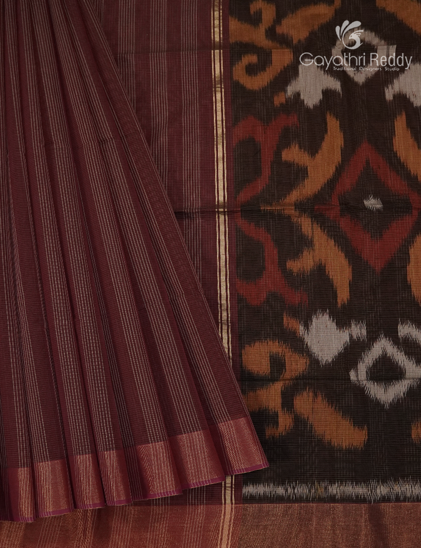 Semi Ikat Sico Saree in Maroon