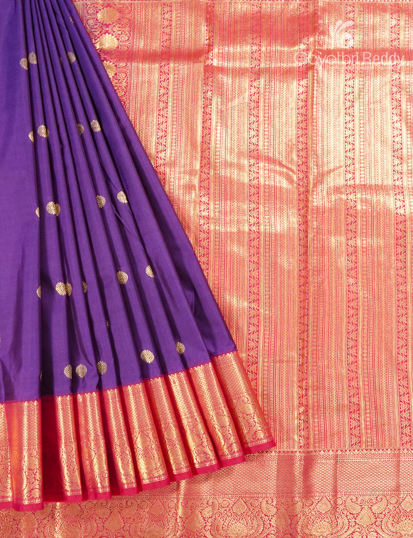 Semi Kanchipuram Silk Saree in Purple and Rani Pink