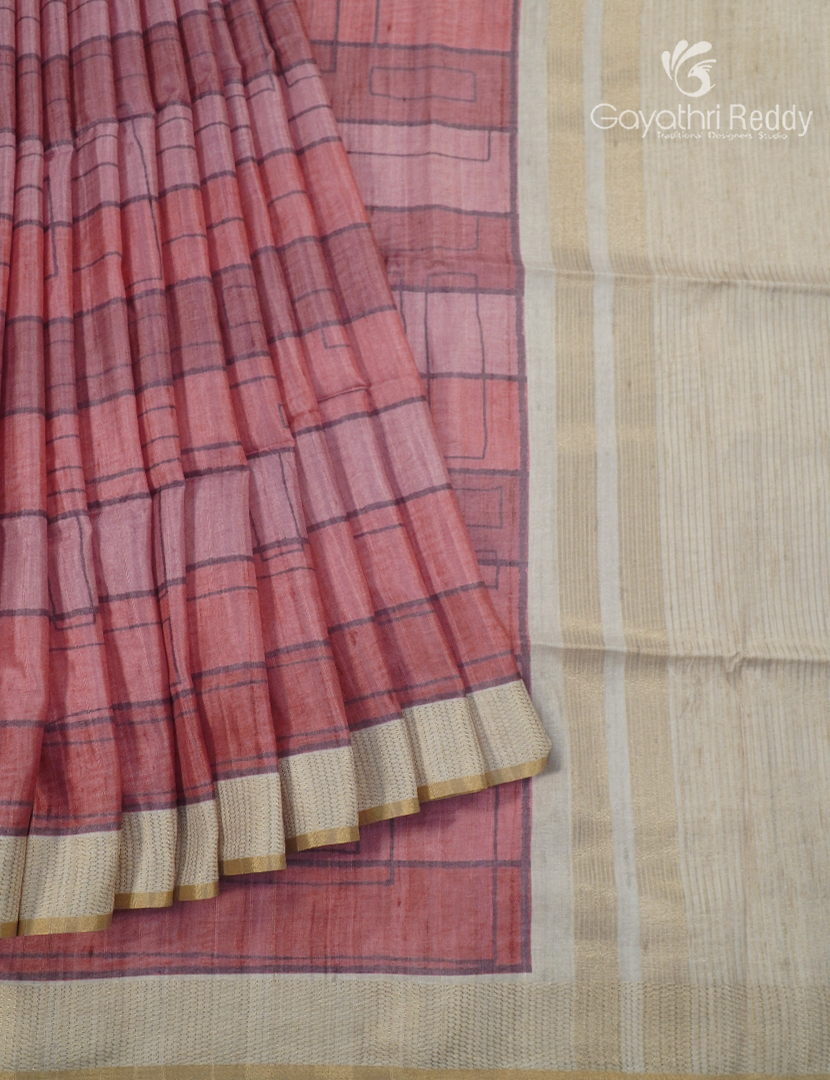 Semi Tussar Saree in Peach and Ivory