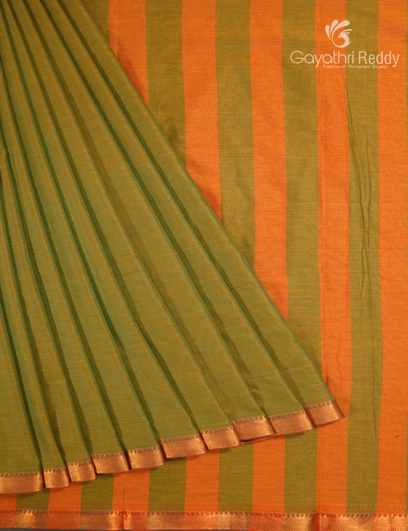 Pure Narayanpet Cotton Saree in Mehendi Green and Turmeric