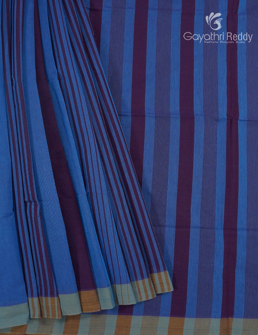 Pure Handloom Cotton Saree in Denim Blue