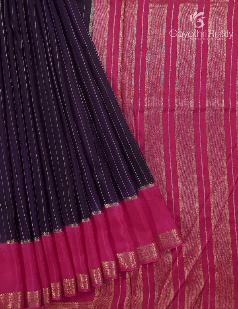Semi Mysore Crepe Saree in Deep Violet and Rani Pink