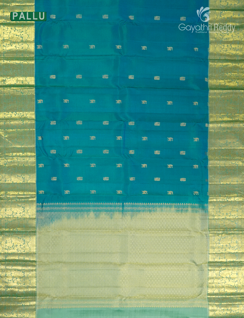 Pure Kanchipuram Vintage Saree ( Medium Border ) Deep Peacock Green and Parrot Green