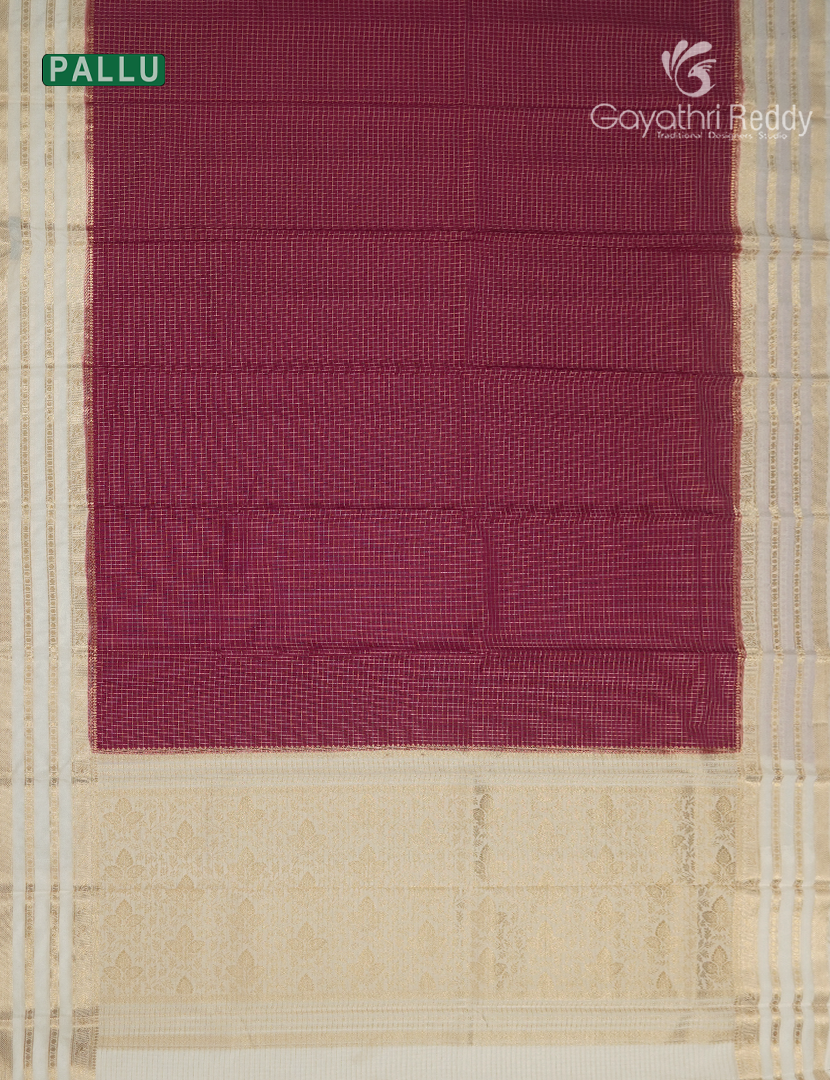 Semi Mysore Crepe Saree in Burgundy and White