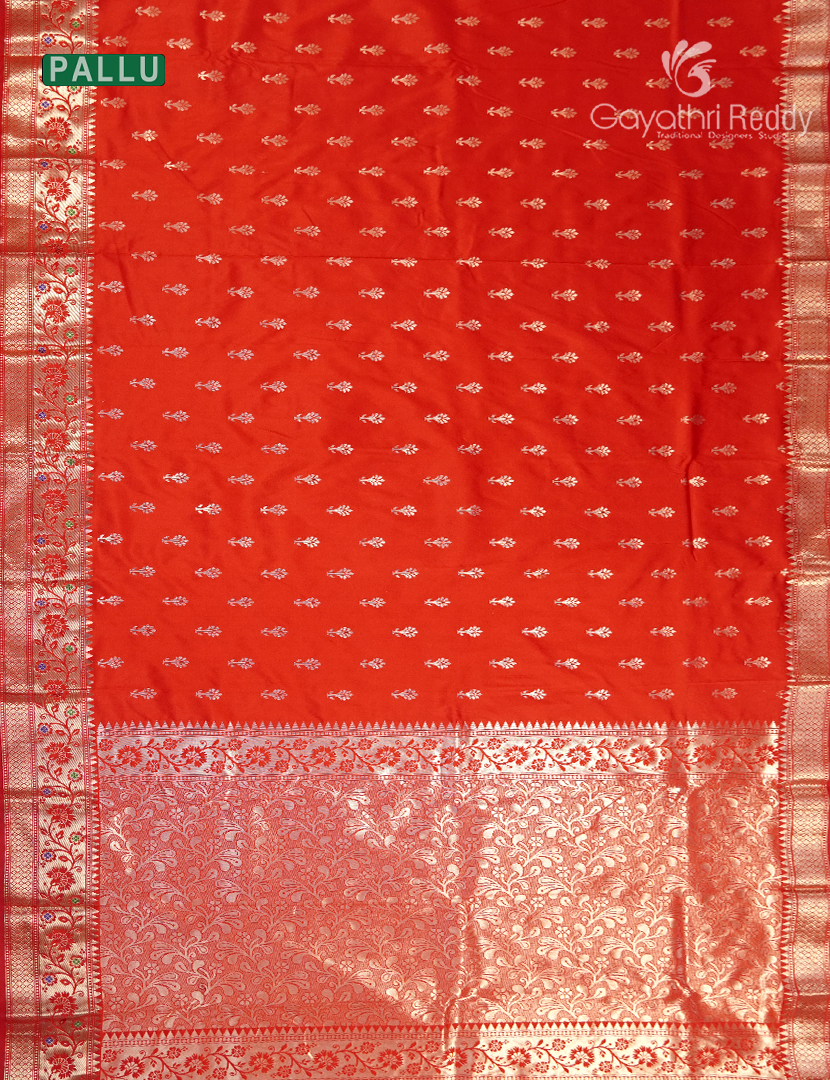 Semi Banaras Katan Silk Saree in Orange and Red