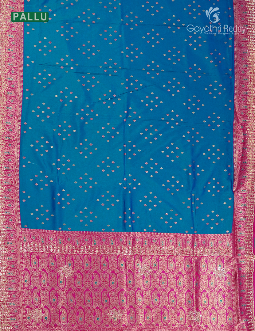 Semi Kanchipuram Silk Fancy Saree in Deep Rama Blue and Rani Pink