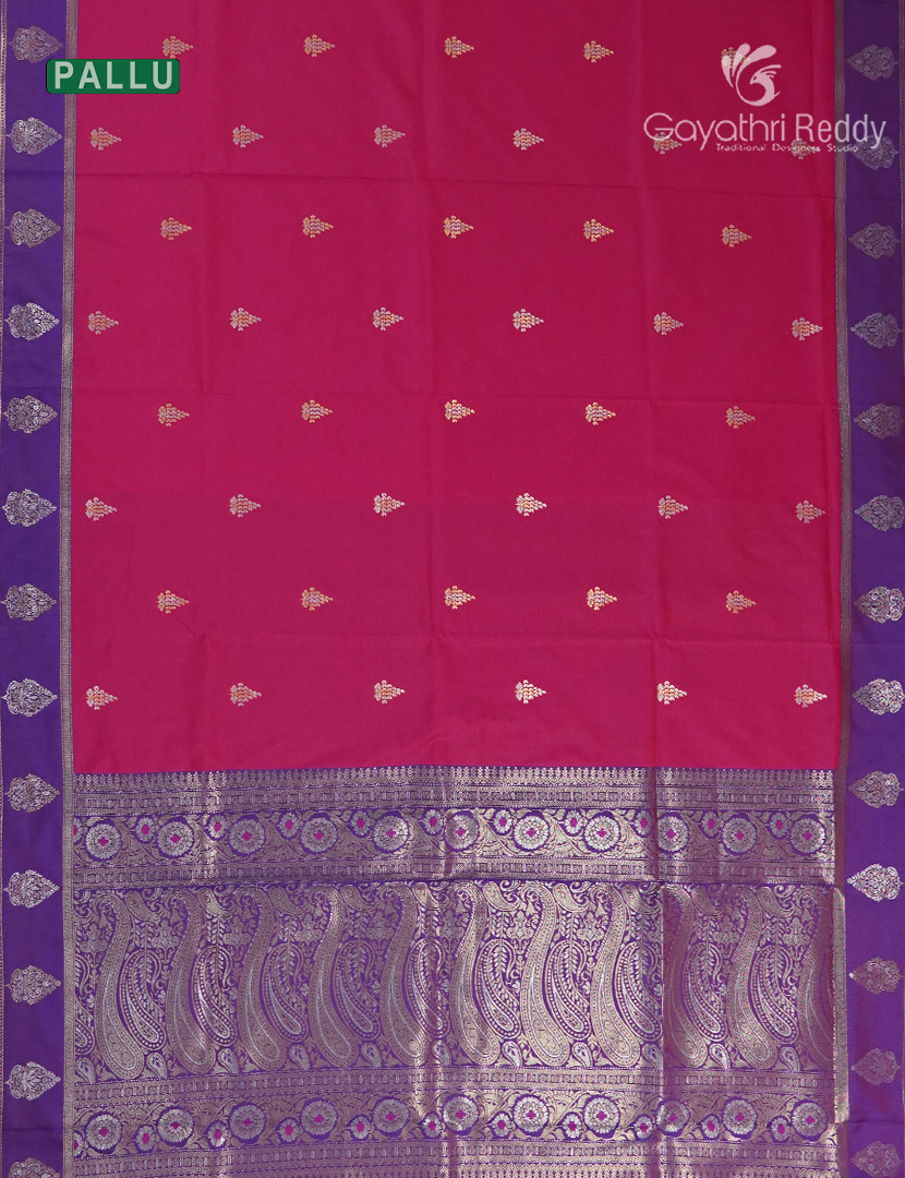 Semi Kanchipuran Silk Saree in Rani Pink and  Purple