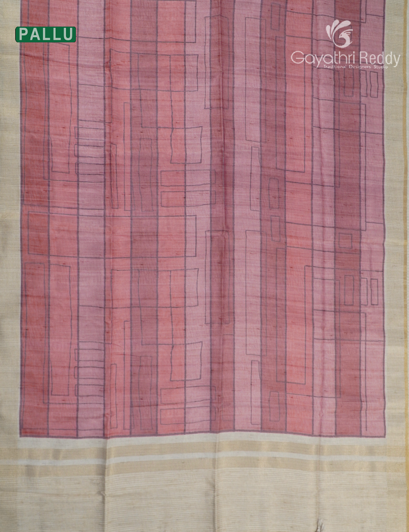 Semi Tussar Saree in Peach and Ivory