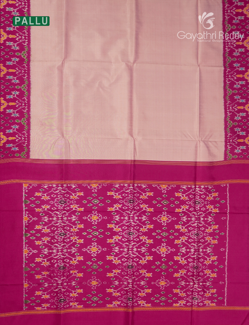 Pure Ikat Silk Saree in Light Rose Gold Pink