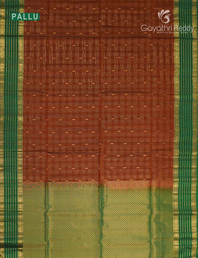 Pure Kanchipuram Vintage Silk Saree in Rust Brown and Green