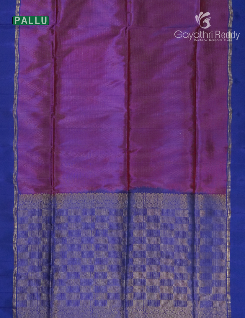 Pure Kanchipuram Silk Saree in Deep Purple and Deep Blue  (Light Weight)