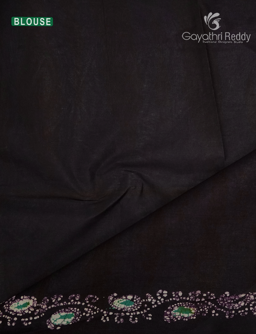 Cotton Batik Print Saree in Deep Brown