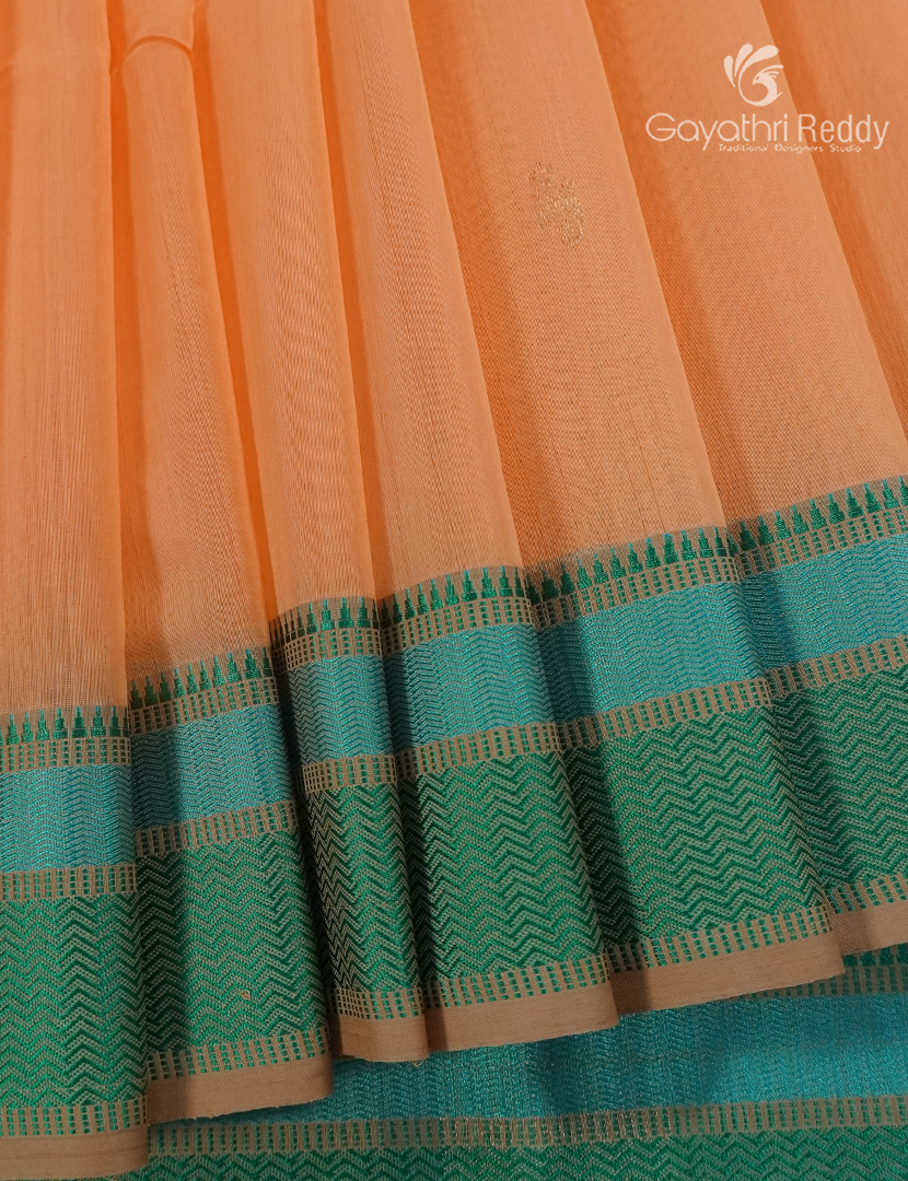Pure Chanderi Sico Saree in Orange and Rama Green