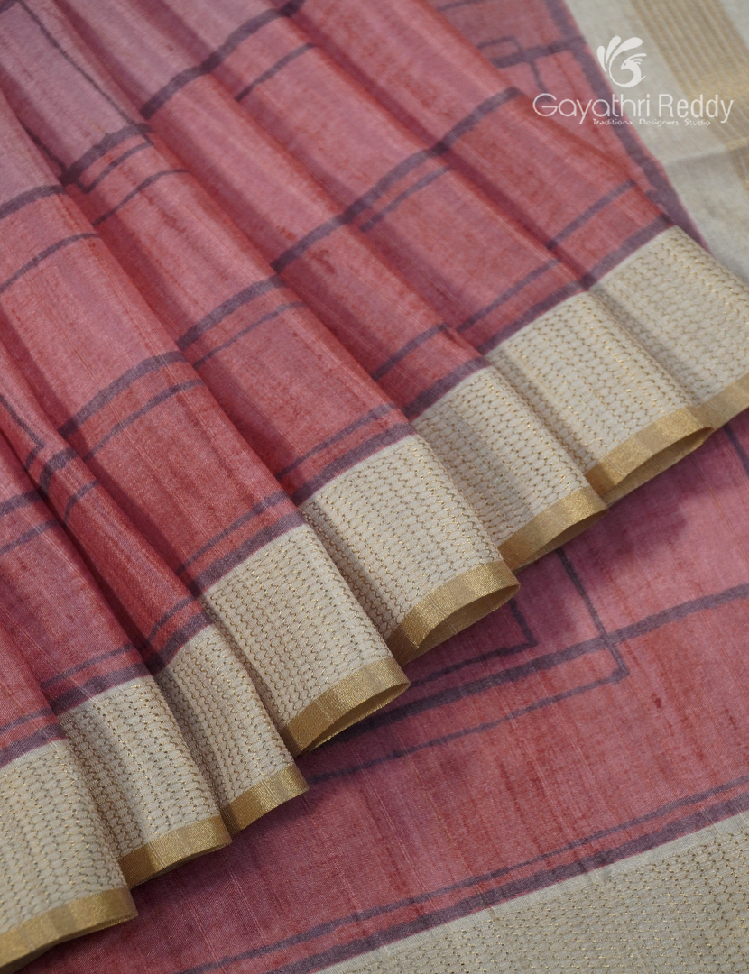 Semi Tussar Saree in Peach and Ivory