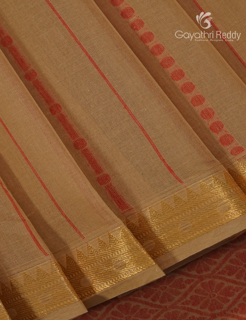 Pure Kanchi Cotton Saree Beige and Rust
