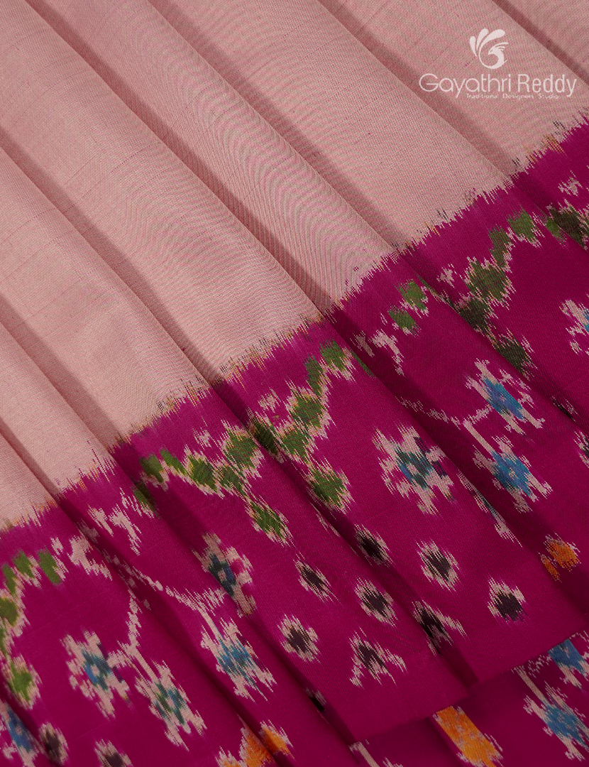 Pure Ikat Silk Saree in Light Rose Gold Pink